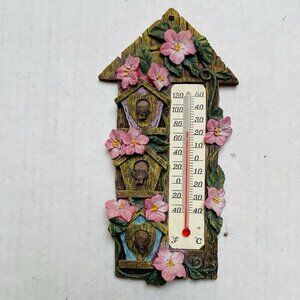 Wall Hanging Resin Thermometer Outdoor Indoor Floral Birds Houses Garden